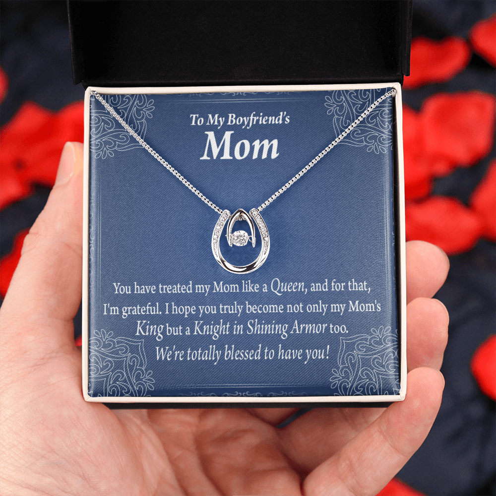 To My Boyfriends''s Mom Raised By a Queen Lucky Horseshoe Necklace Message Card 14k w CZ Crystals-Express Your Love Gifts