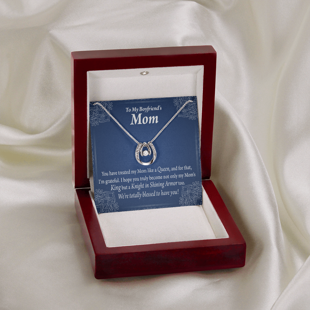 To My Boyfriends''s Mom Raised By a Queen Lucky Horseshoe Necklace Message Card 14k w CZ Crystals-Express Your Love Gifts