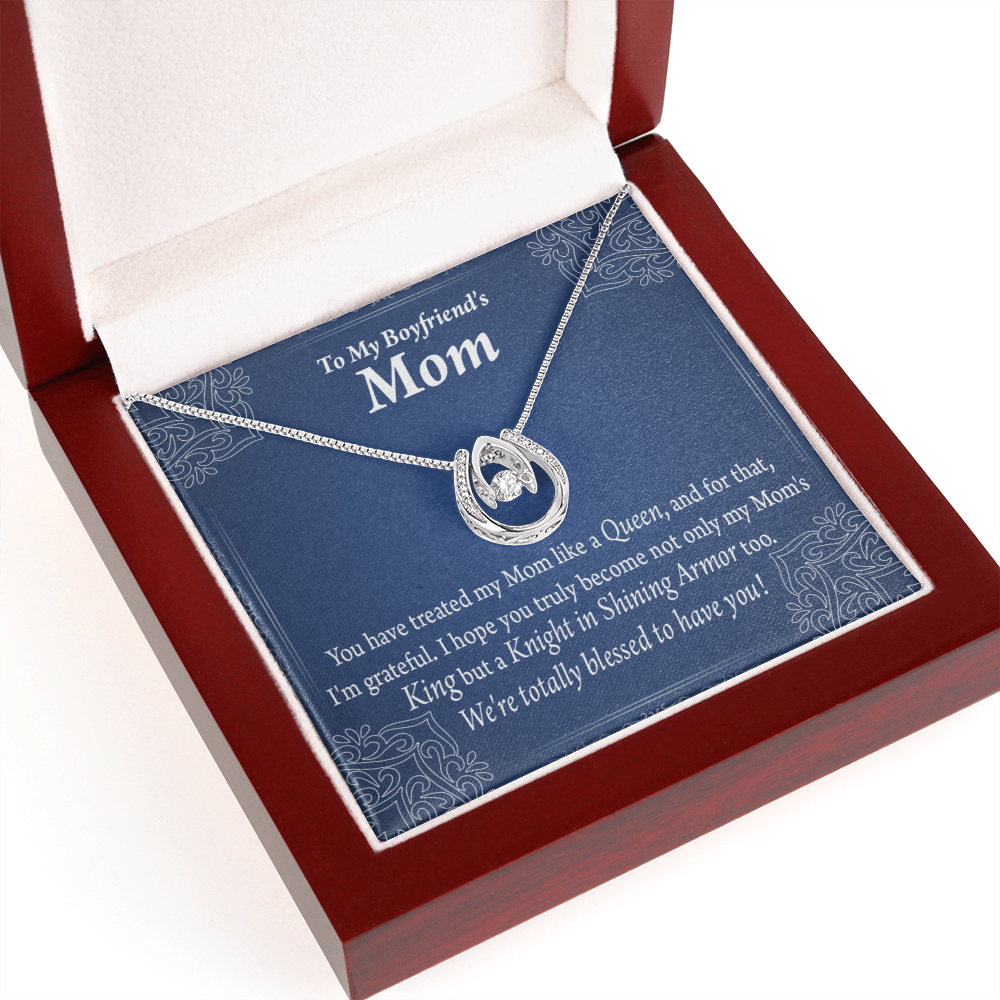 To My Boyfriends''s Mom Raised By a Queen Lucky Horseshoe Necklace Message Card 14k w CZ Crystals-Express Your Love Gifts