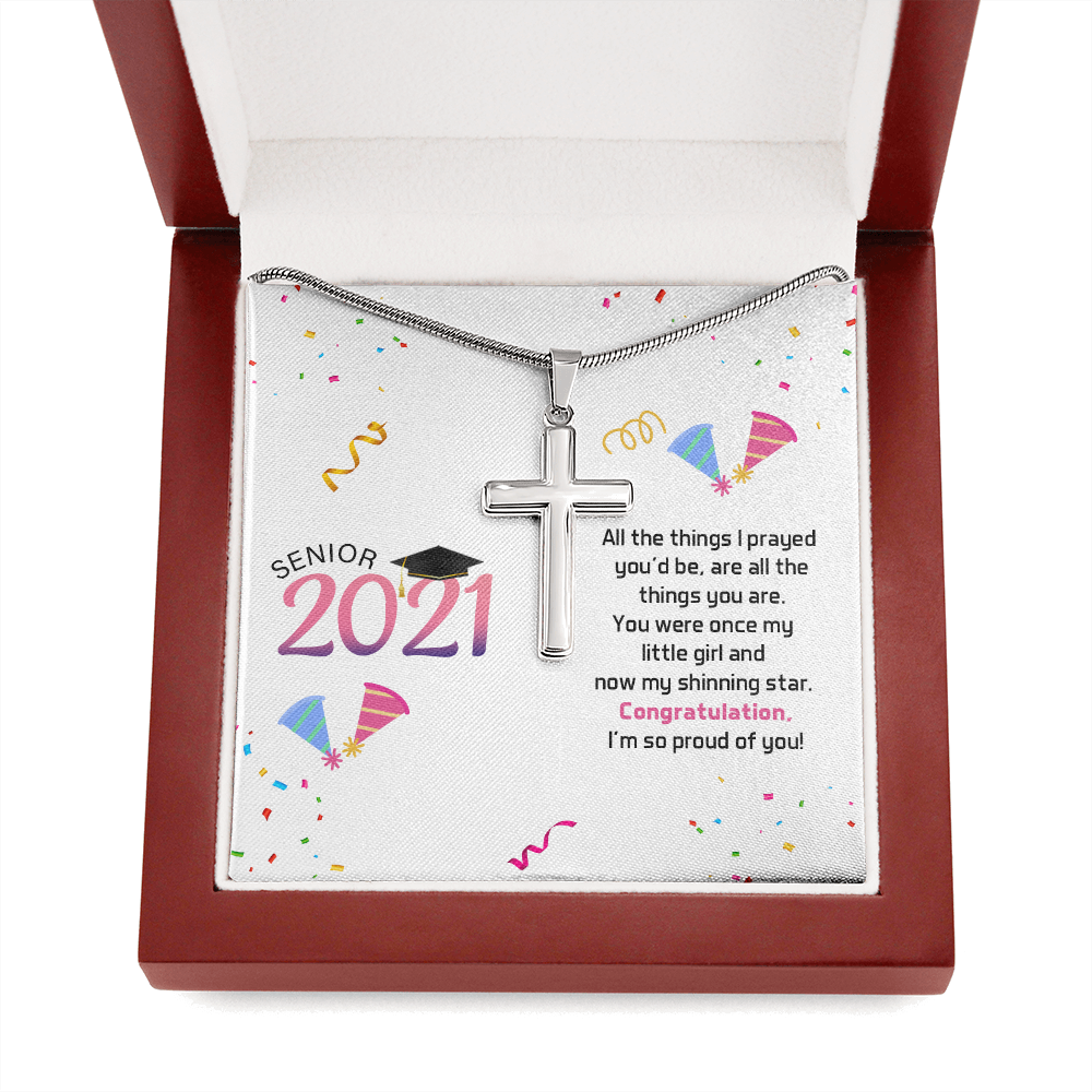 To My Daughter 2021 Graduation Message Cross Card Necklace w Stainless Steel Pendant-Express Your Love Gifts