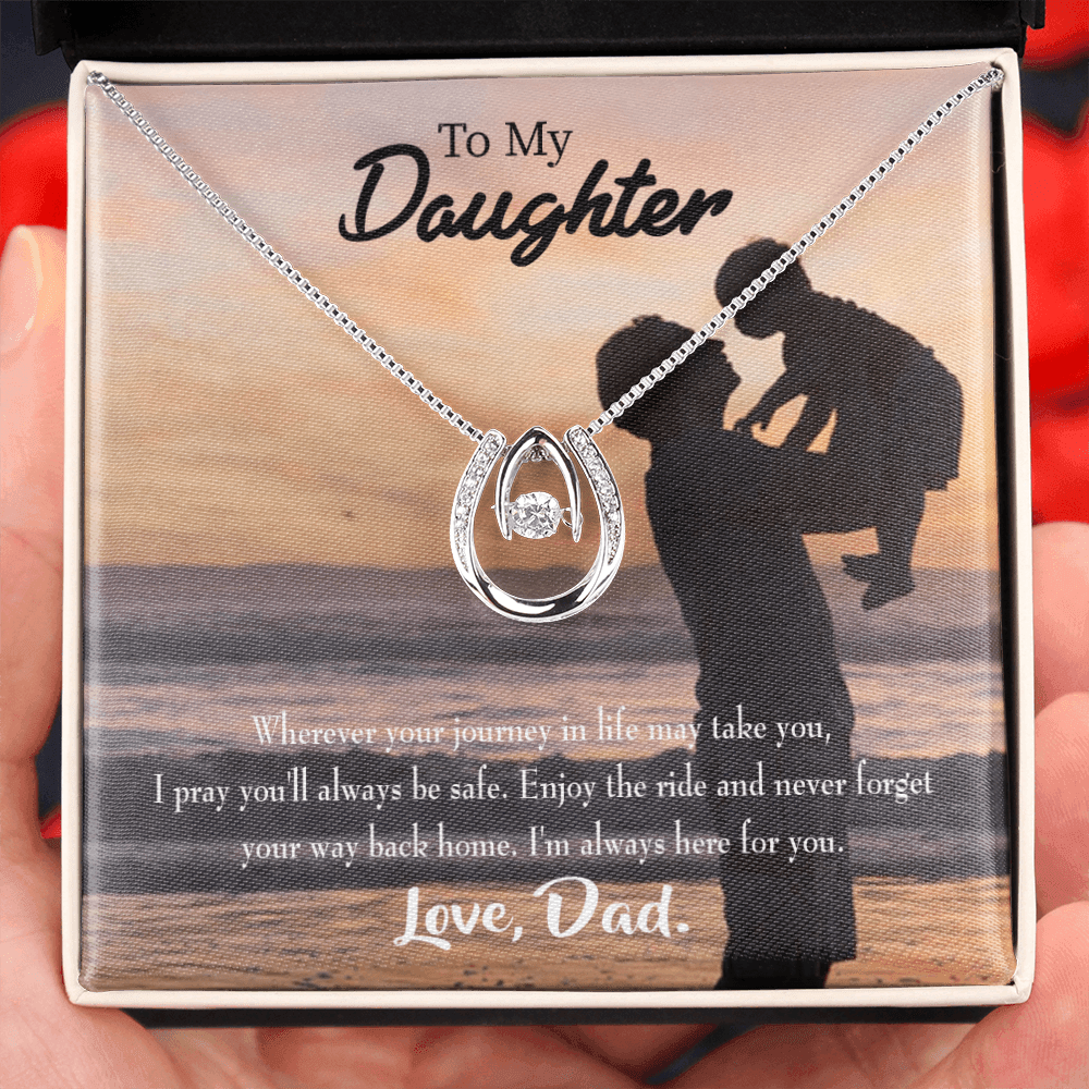 To My Daughter Always Here For You From Dad Lucky Horseshoe Necklace Message Card 14k w CZ Crystals-Express Your Love Gifts