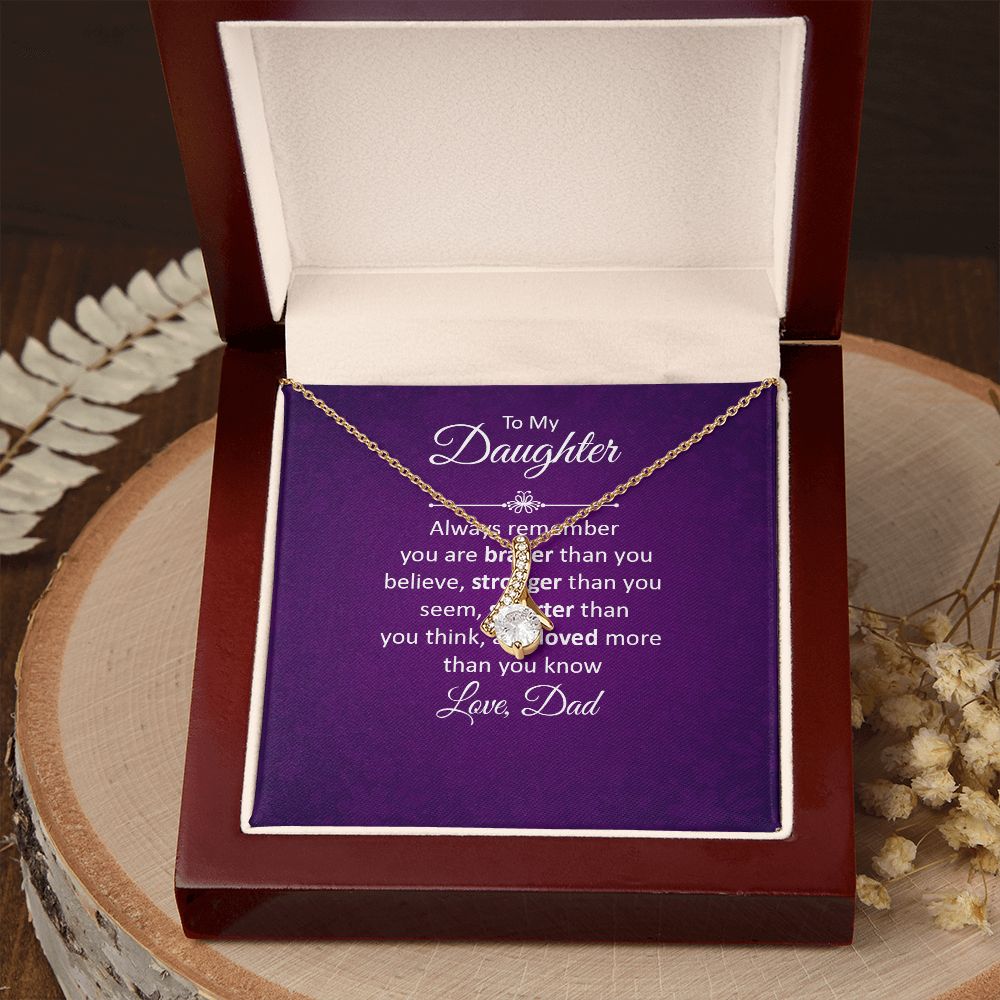 To My Daughter Always Remember Alluring Ribbon Necklace Message Card-Express Your Love Gifts