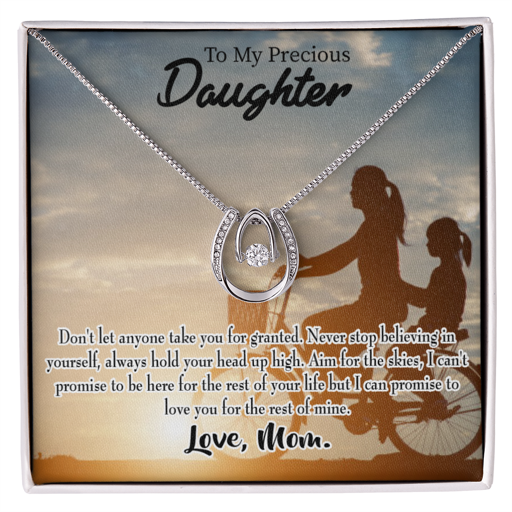 To My Daughter Always There for You Mom Lucky Horseshoe Necklace Message Card 14k w CZ Crystals-Express Your Love Gifts