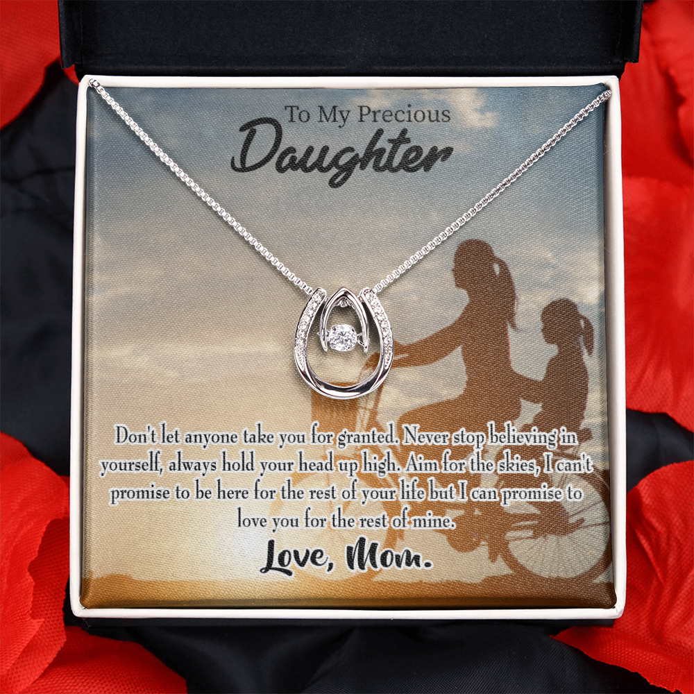 To My Daughter Always There for You Mom Lucky Horseshoe Necklace Message Card 14k w CZ Crystals-Express Your Love Gifts