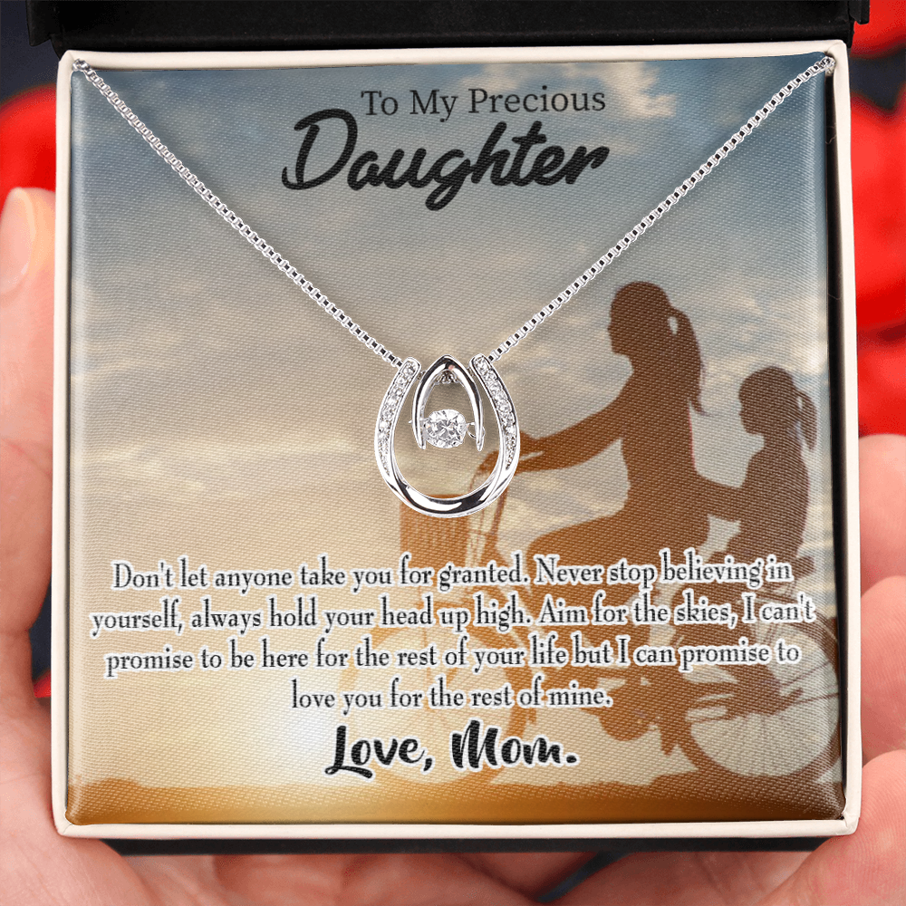 To My Daughter Always There for You Mom Lucky Horseshoe Necklace Message Card 14k w CZ Crystals-Express Your Love Gifts