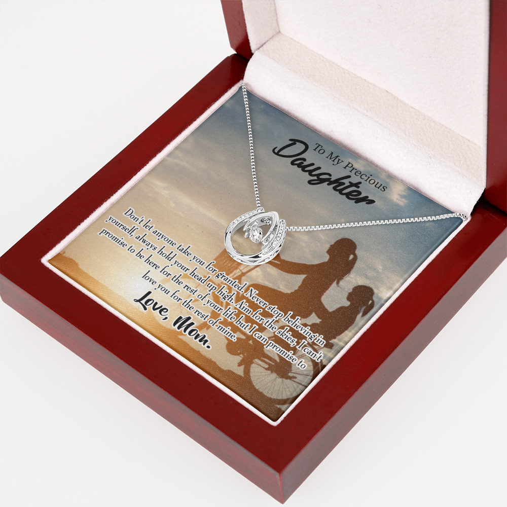 To My Daughter Always There for You Mom Lucky Horseshoe Necklace Message Card 14k w CZ Crystals-Express Your Love Gifts