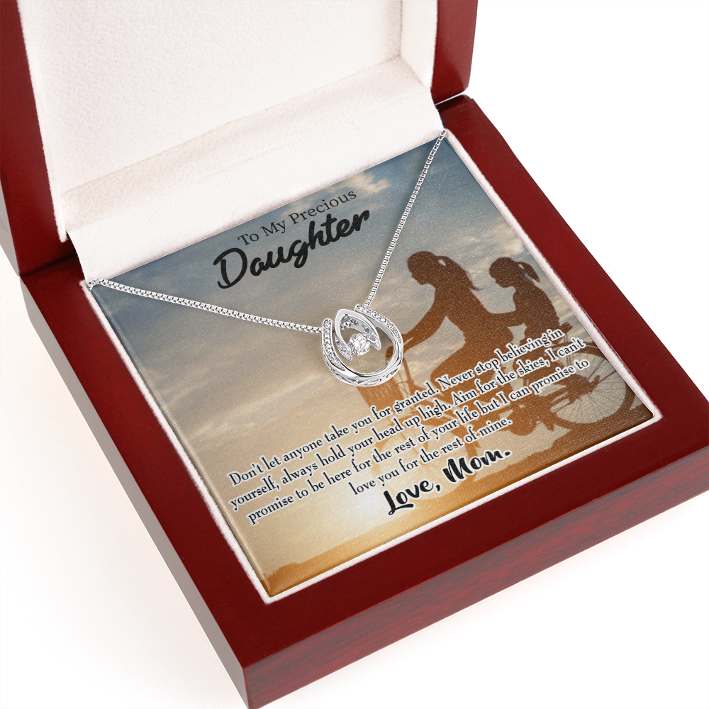 To My Daughter Always There for You Mom Lucky Horseshoe Necklace Message Card 14k w CZ Crystals-Express Your Love Gifts