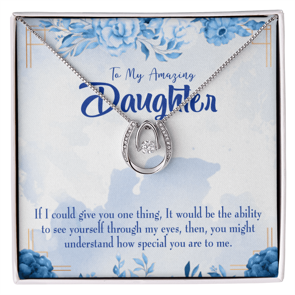 To My Daughter Amazing Daughter Lucky Horseshoe Necklace Message Card 14k w CZ Crystals-Express Your Love Gifts