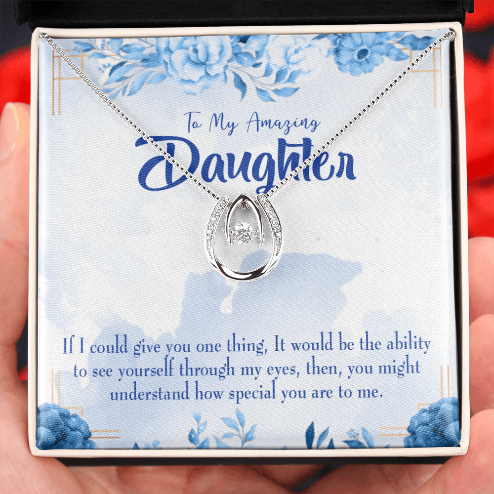 To My Daughter Amazing Daughter Lucky Horseshoe Necklace Message Card 14k w CZ Crystals-Express Your Love Gifts