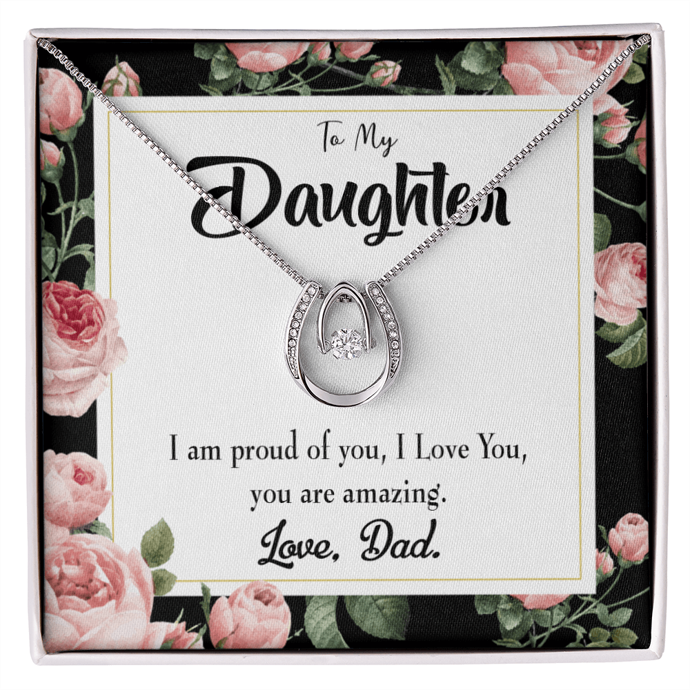 To My Daughter Amazing Daughter to Dad Lucky Horseshoe Necklace Message Card 14k w CZ Crystals-Express Your Love Gifts