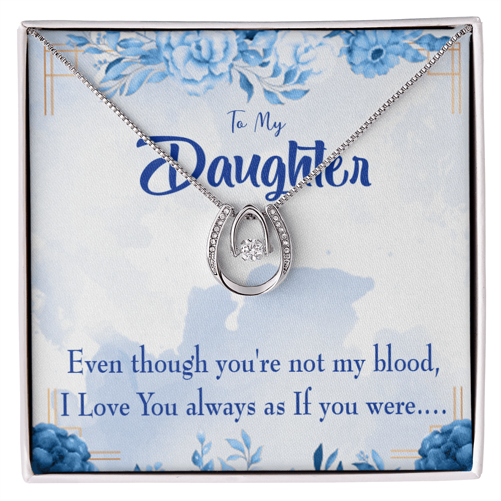 To My Daughter As If You Were my Daughter Lucky Horseshoe Necklace Message Card 14k w CZ Crystals-Express Your Love Gifts