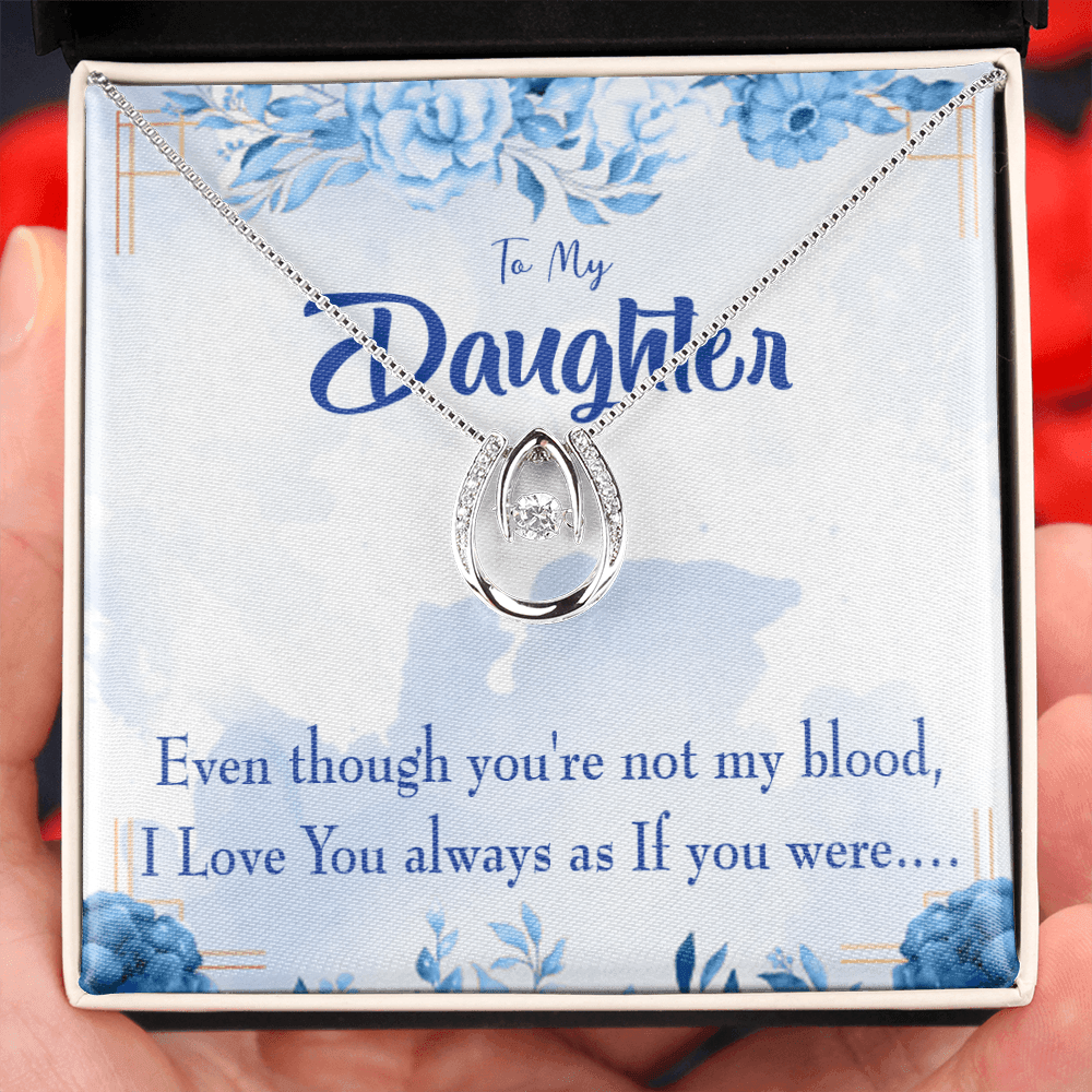 To My Daughter As If You Were my Daughter Lucky Horseshoe Necklace Message Card 14k w CZ Crystals-Express Your Love Gifts