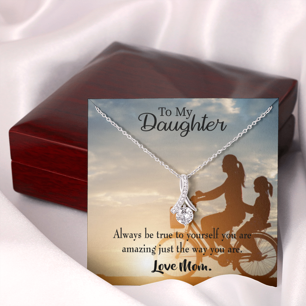 To My Daughter Be True to Yourself From Mom Alluring Ribbon Necklace Message Card-Express Your Love Gifts