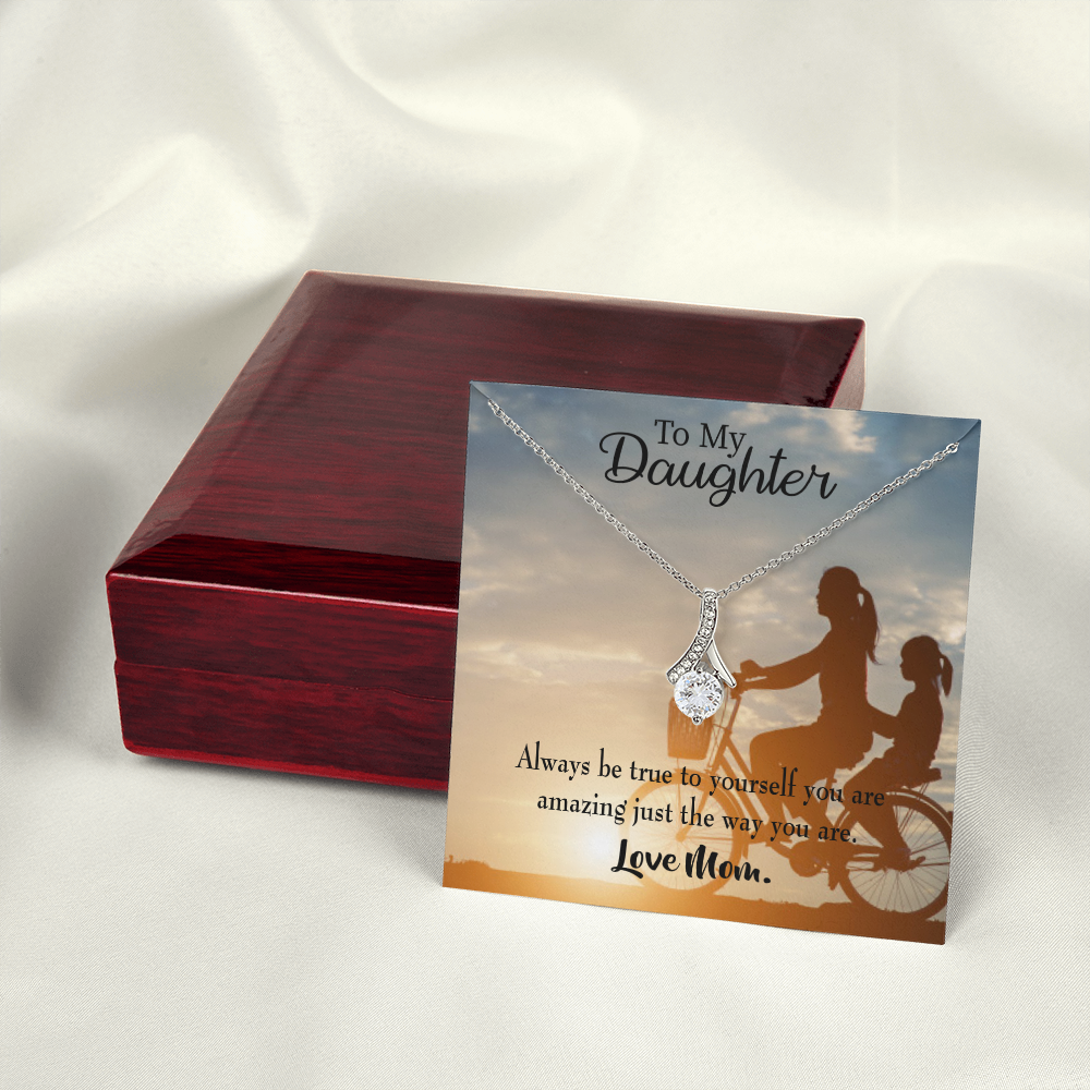 To My Daughter Be True to Yourself From Mom Alluring Ribbon Necklace Message Card-Express Your Love Gifts