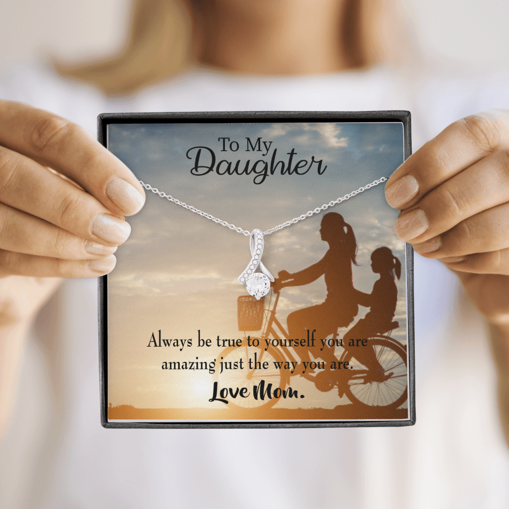 To My Daughter Be True to Yourself From Mom Alluring Ribbon Necklace Message Card-Express Your Love Gifts