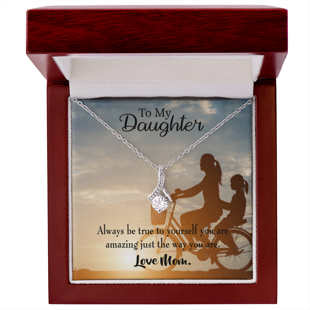 To My Daughter Be True to Yourself From Mom Alluring Ribbon Necklace Message Card-Express Your Love Gifts