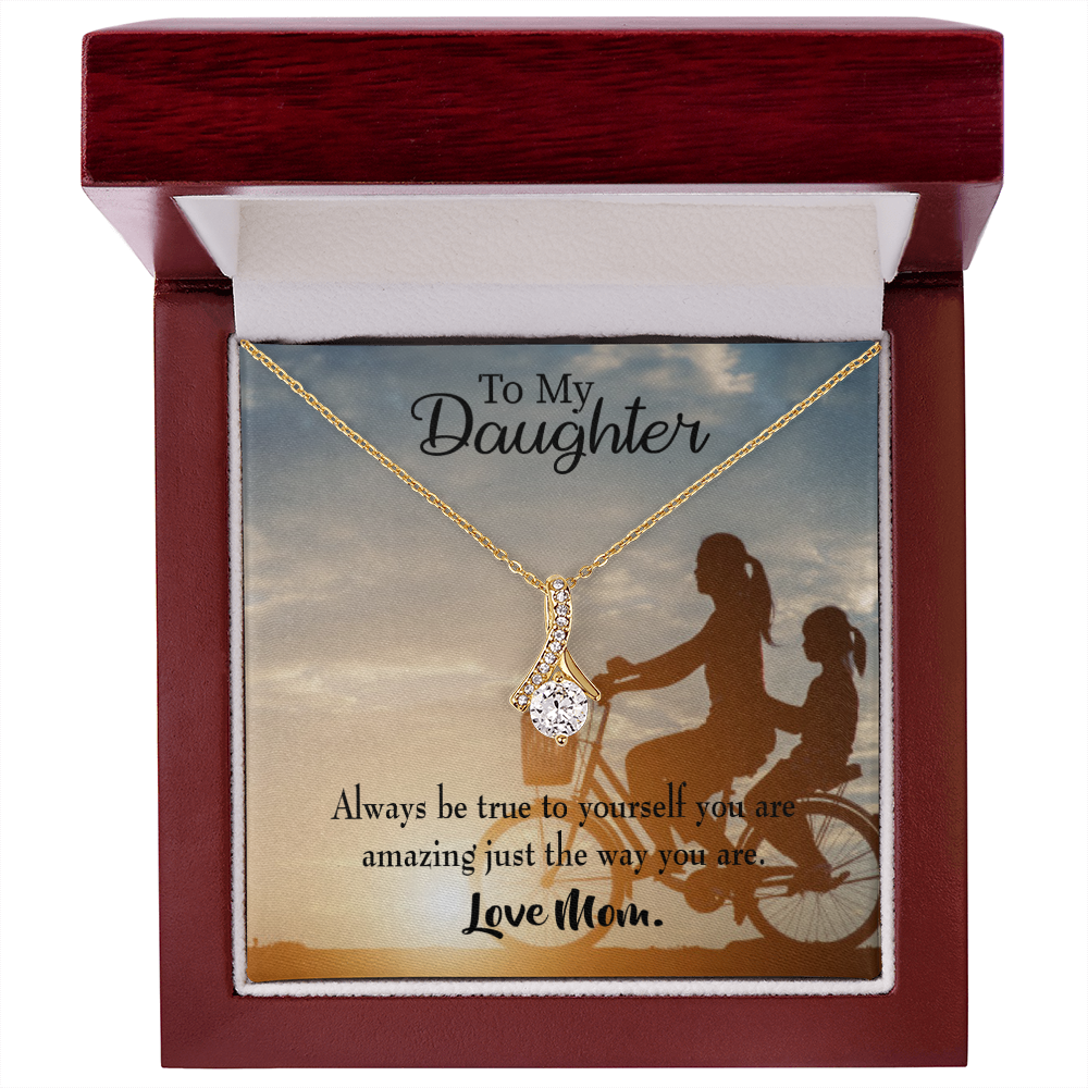 To My Daughter Be True to Yourself From Mom Alluring Ribbon Necklace Message Card-Express Your Love Gifts