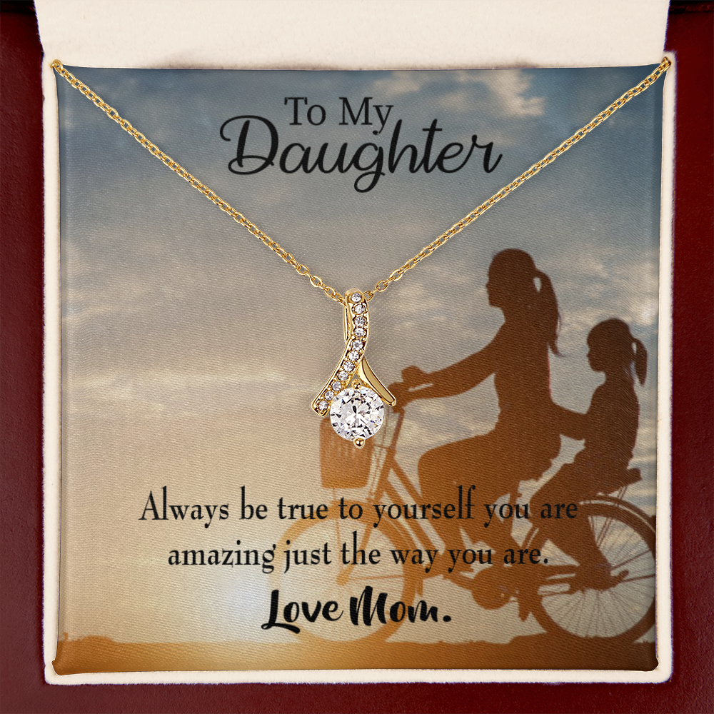 To My Daughter Be True to Yourself From Mom Alluring Ribbon Necklace Message Card-Express Your Love Gifts