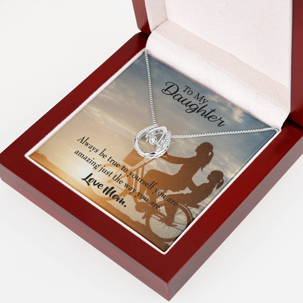 To My Daughter Be True to Yourself Mom Lucky Horseshoe Necklace Message Card 14k w CZ Crystals-Express Your Love Gifts