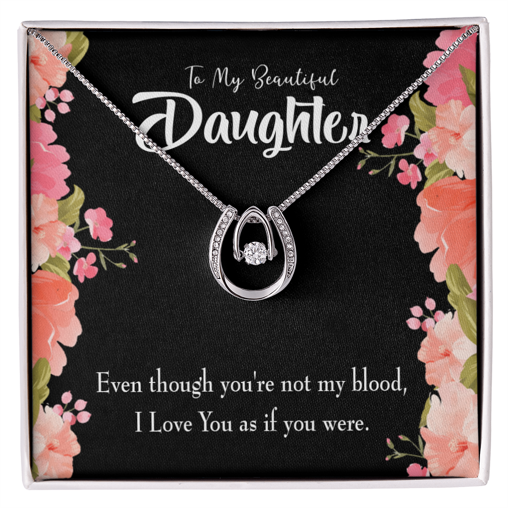 To My Daughter Beautiful Daughter Lucky Horseshoe Necklace Message Card 14k w CZ Crystals-Express Your Love Gifts