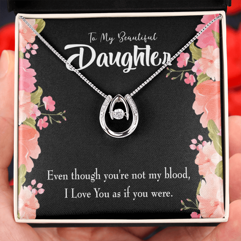 To My Daughter Beautiful Daughter Lucky Horseshoe Necklace Message Card 14k w CZ Crystals-Express Your Love Gifts