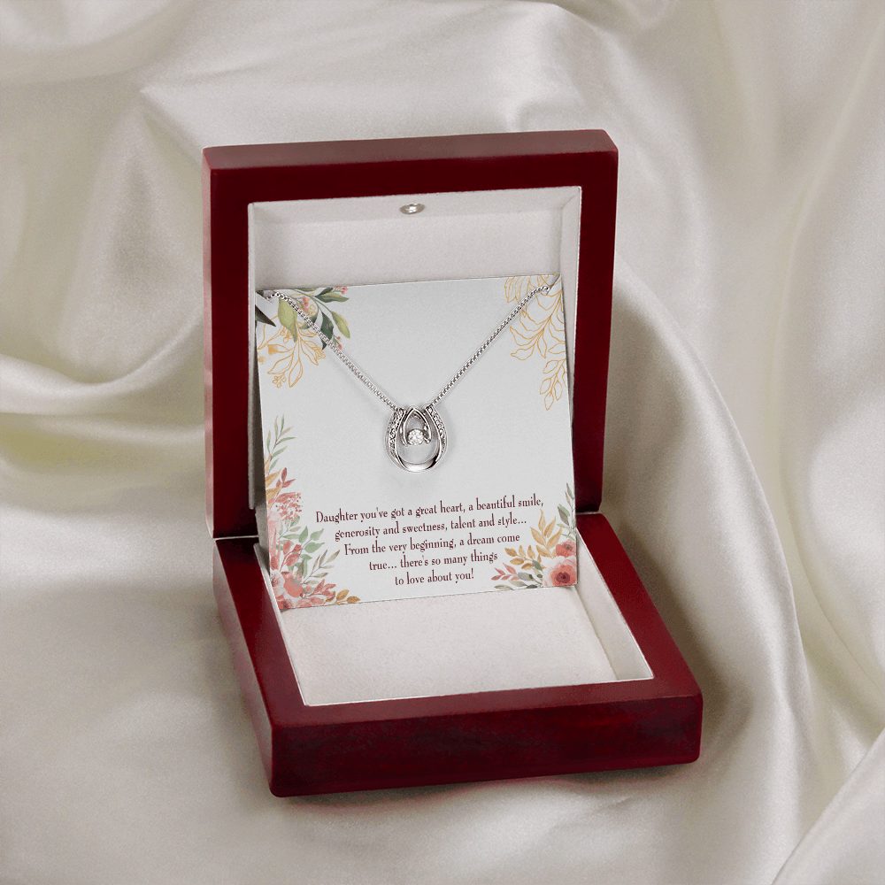 To My Daughter Beautiful Smile Lucky Horseshoe Necklace Message Card 14k w CZ Crystals-Express Your Love Gifts