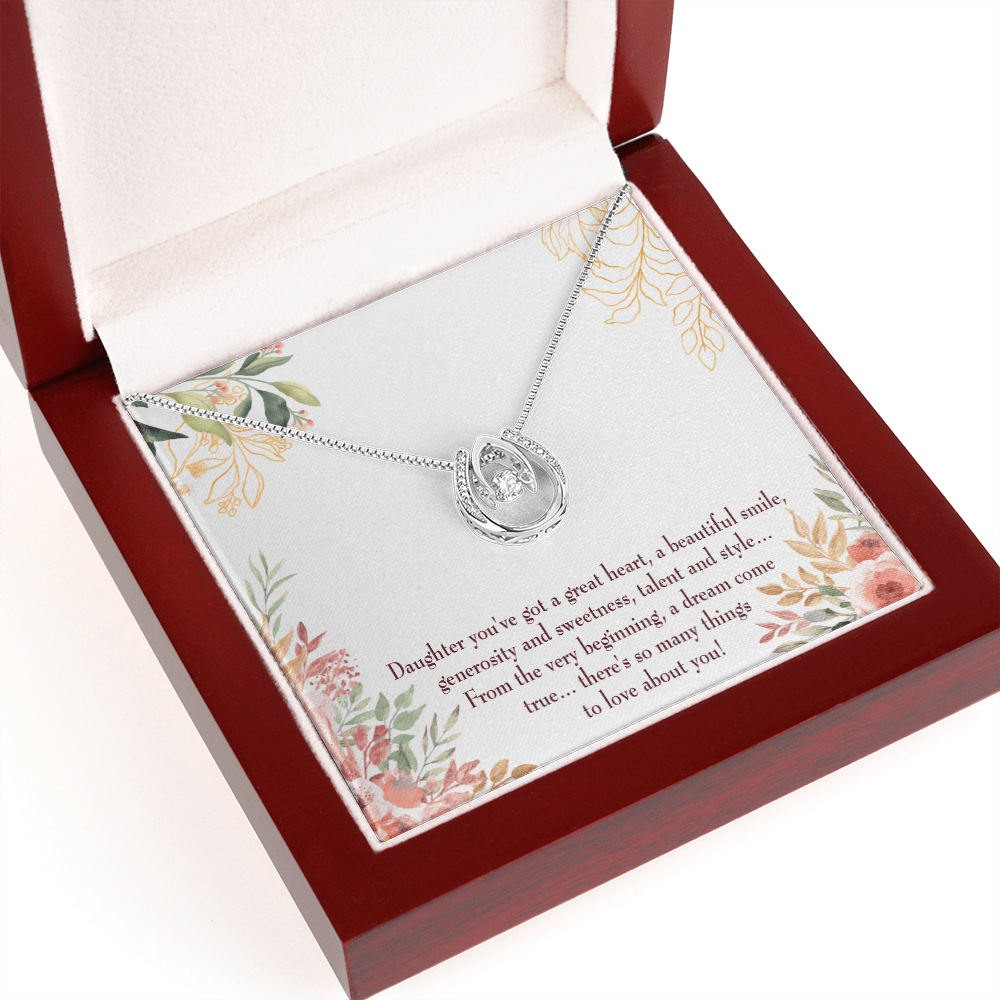 To My Daughter Beautiful Smile Lucky Horseshoe Necklace Message Card 14k w CZ Crystals-Express Your Love Gifts