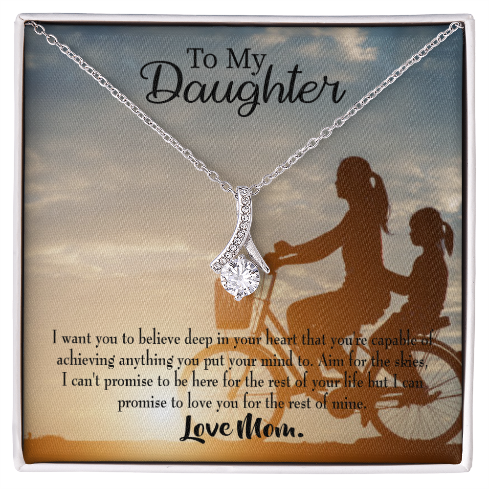 To My Daughter Believe Love Mom Alluring Ribbon Necklace Message Card-Express Your Love Gifts