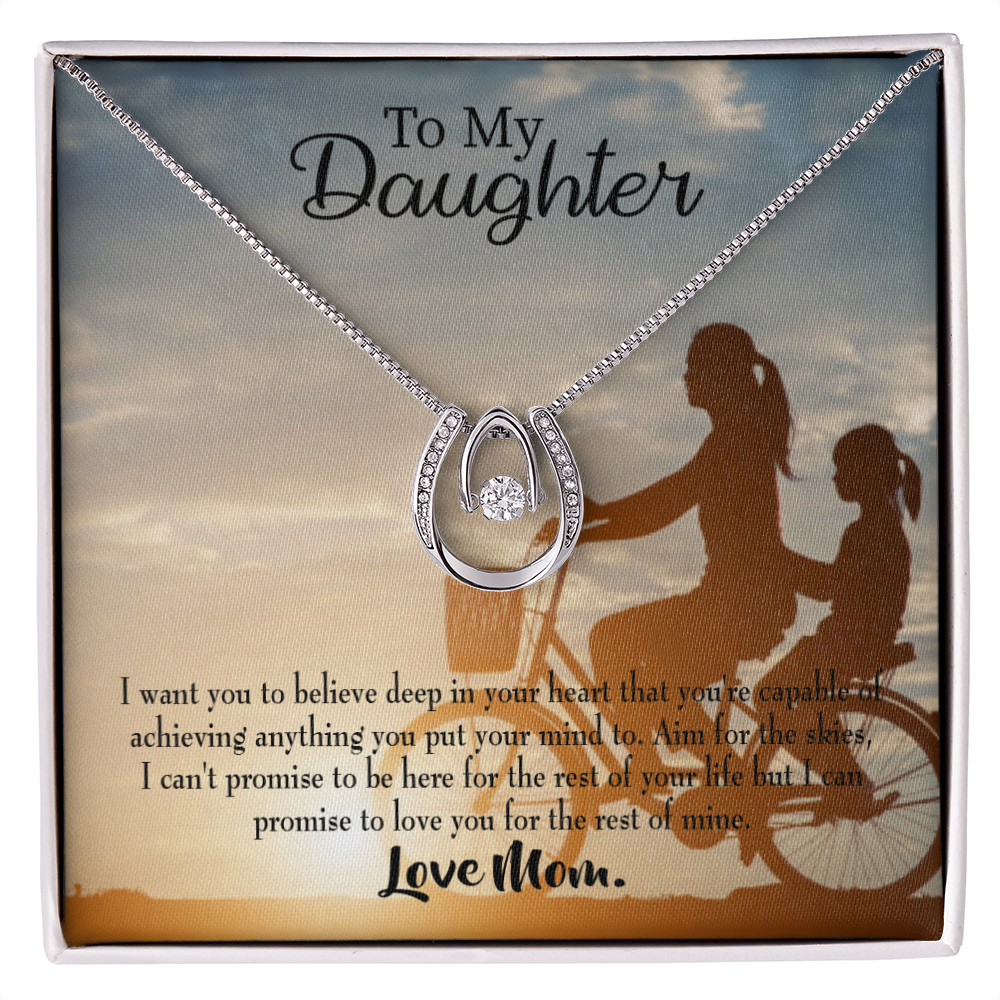 To My Daughter Believe Love Mom Lucky Horseshoe Necklace Message Card 14k w CZ Crystals-Express Your Love Gifts