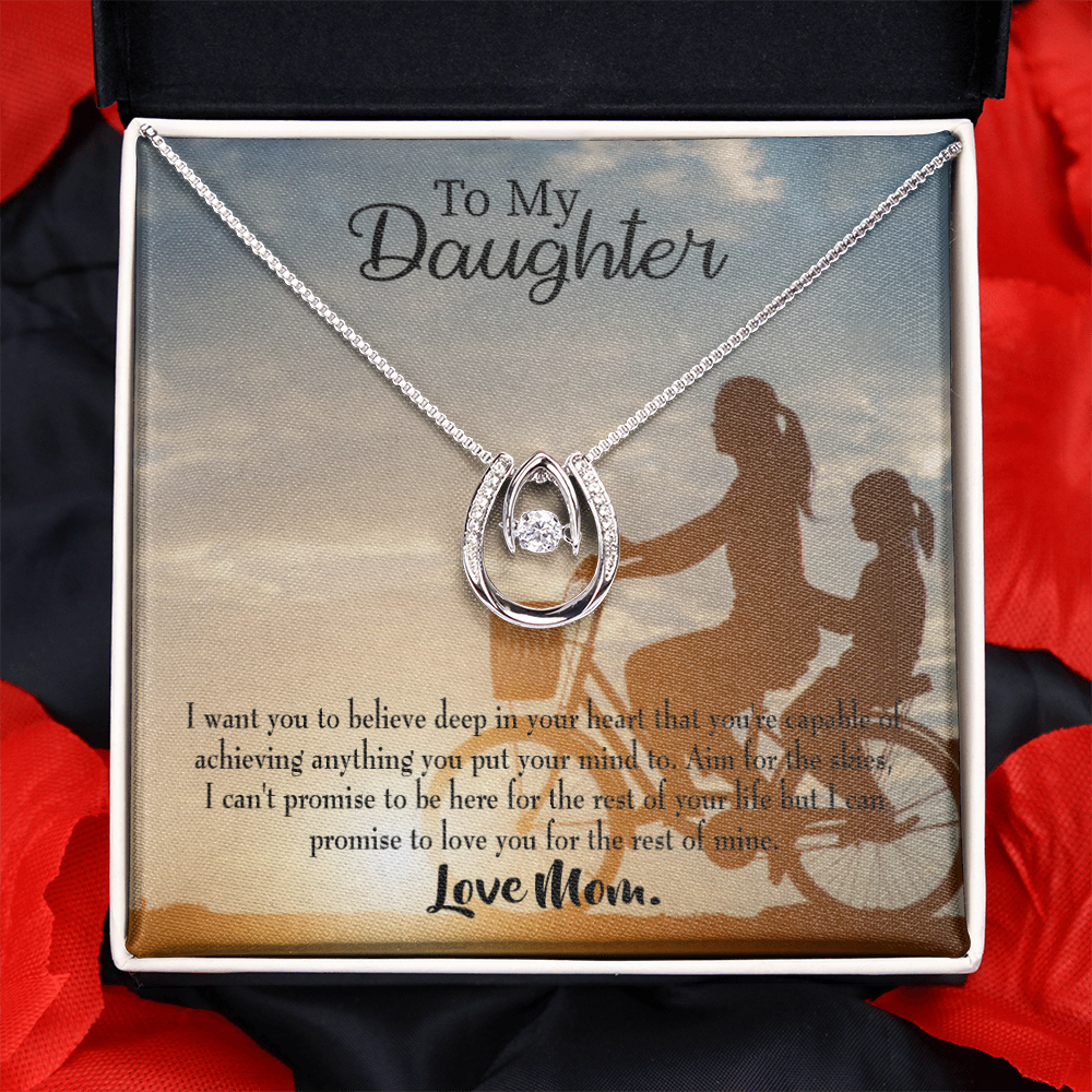 To My Daughter Believe Love Mom Lucky Horseshoe Necklace Message Card 14k w CZ Crystals-Express Your Love Gifts