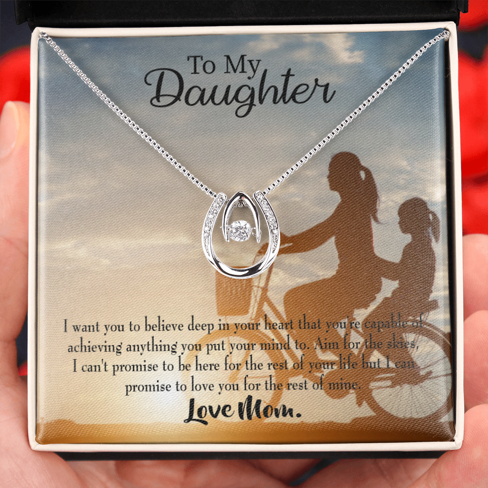 To My Daughter Believe Love Mom Lucky Horseshoe Necklace Message Card 14k w CZ Crystals-Express Your Love Gifts