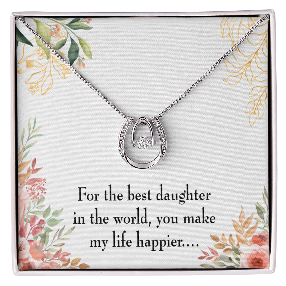 To My Daughter Best Daughter in the World Lucky Horseshoe Necklace Message Card 14k w CZ Crystals-Express Your Love Gifts