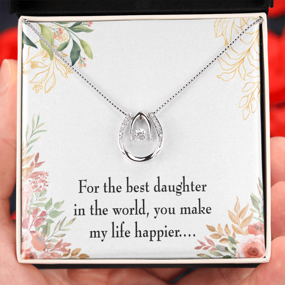 To My Daughter Best Daughter in the World Lucky Horseshoe Necklace Message Card 14k w CZ Crystals-Express Your Love Gifts