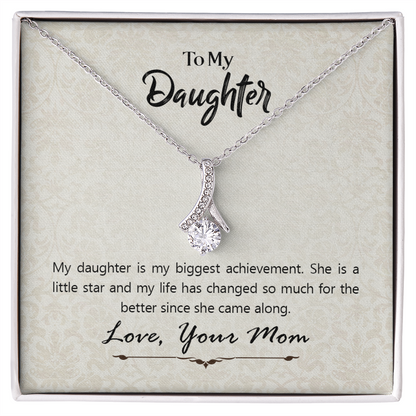 To My Daughter Biggest Achievement From Mom Alluring Ribbon Necklace Message Card-Express Your Love Gifts