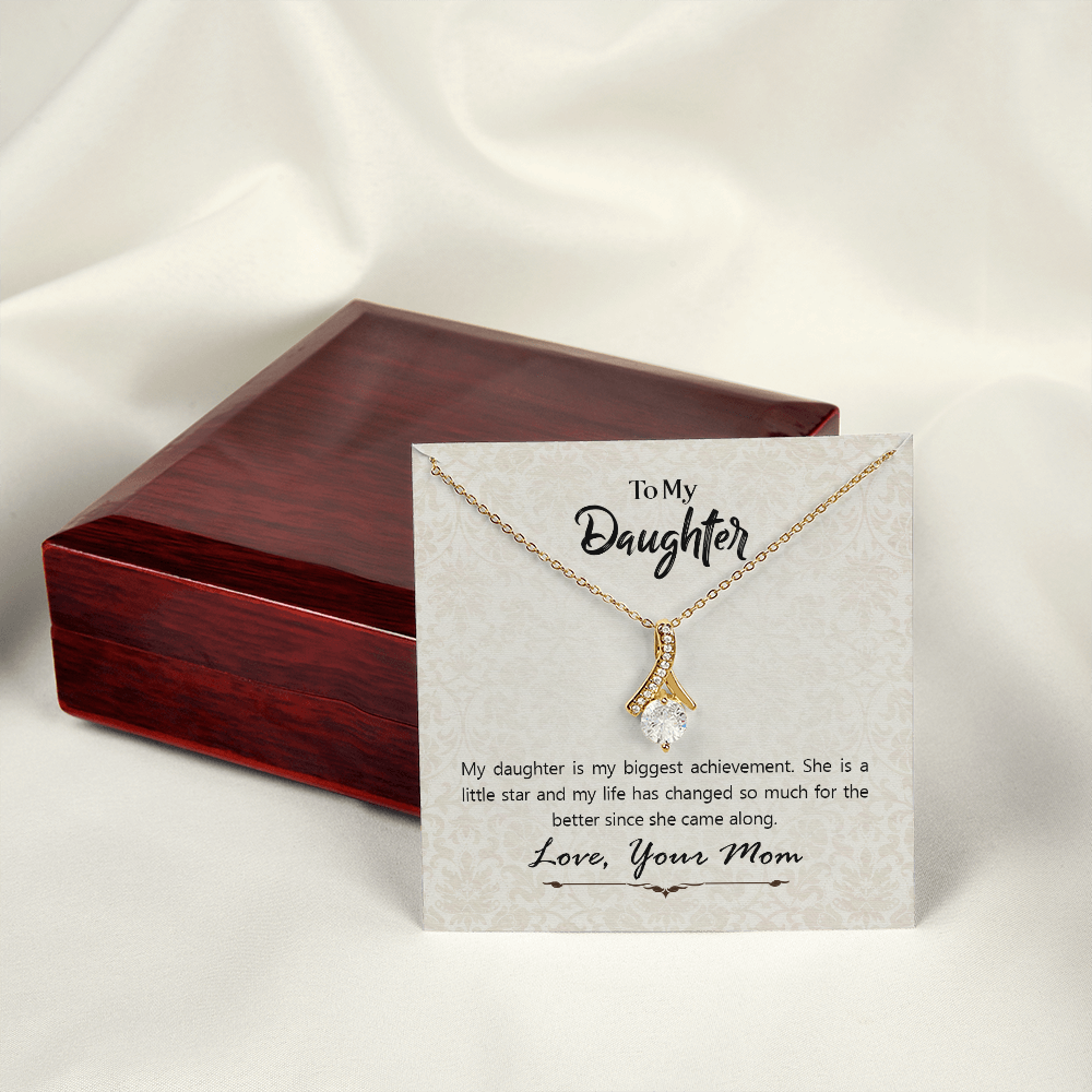 To My Daughter Biggest Achievement From Mom Alluring Ribbon Necklace Message Card-Express Your Love Gifts