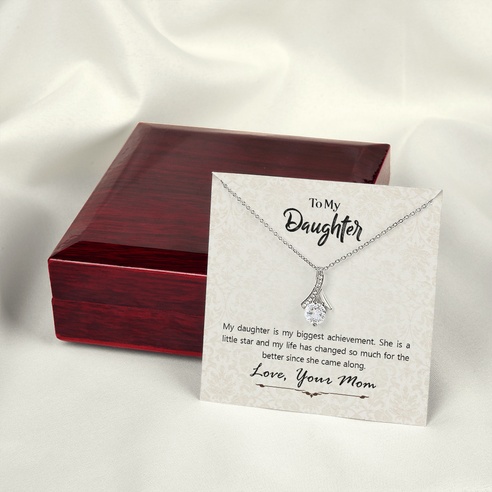 To My Daughter Biggest Achievement From Mom Alluring Ribbon Necklace Message Card-Express Your Love Gifts