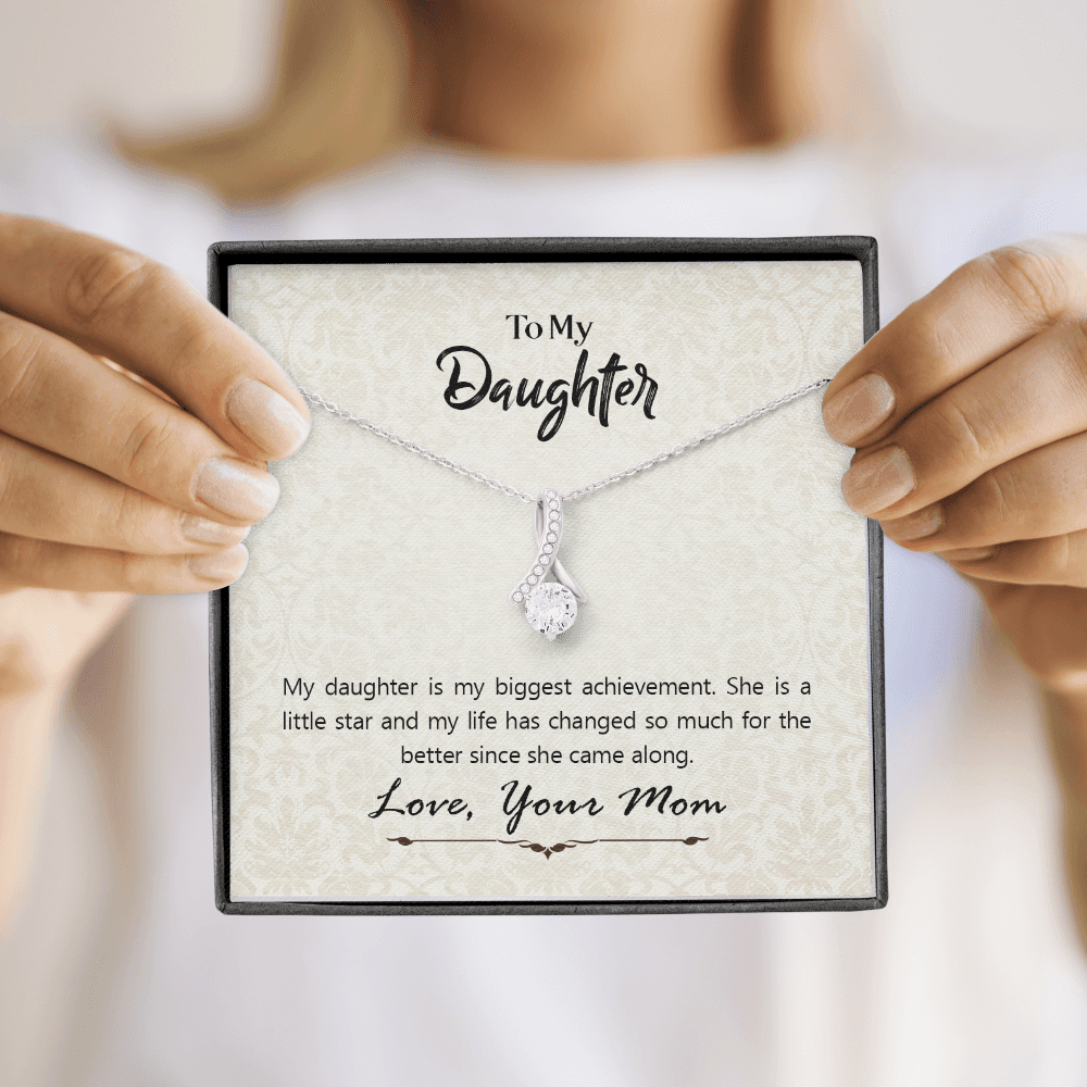 To My Daughter Biggest Achievement From Mom Alluring Ribbon Necklace Message Card-Express Your Love Gifts