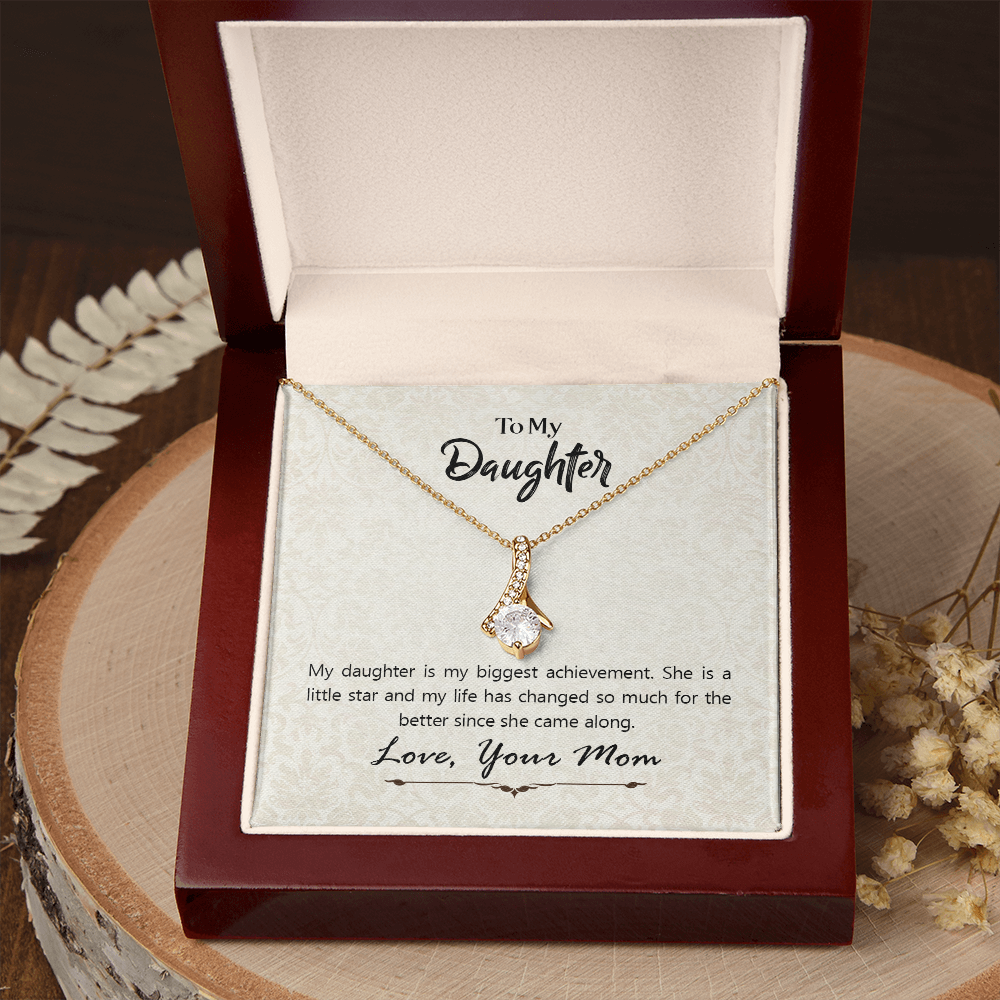 To My Daughter Biggest Achievement From Mom Alluring Ribbon Necklace Message Card-Express Your Love Gifts