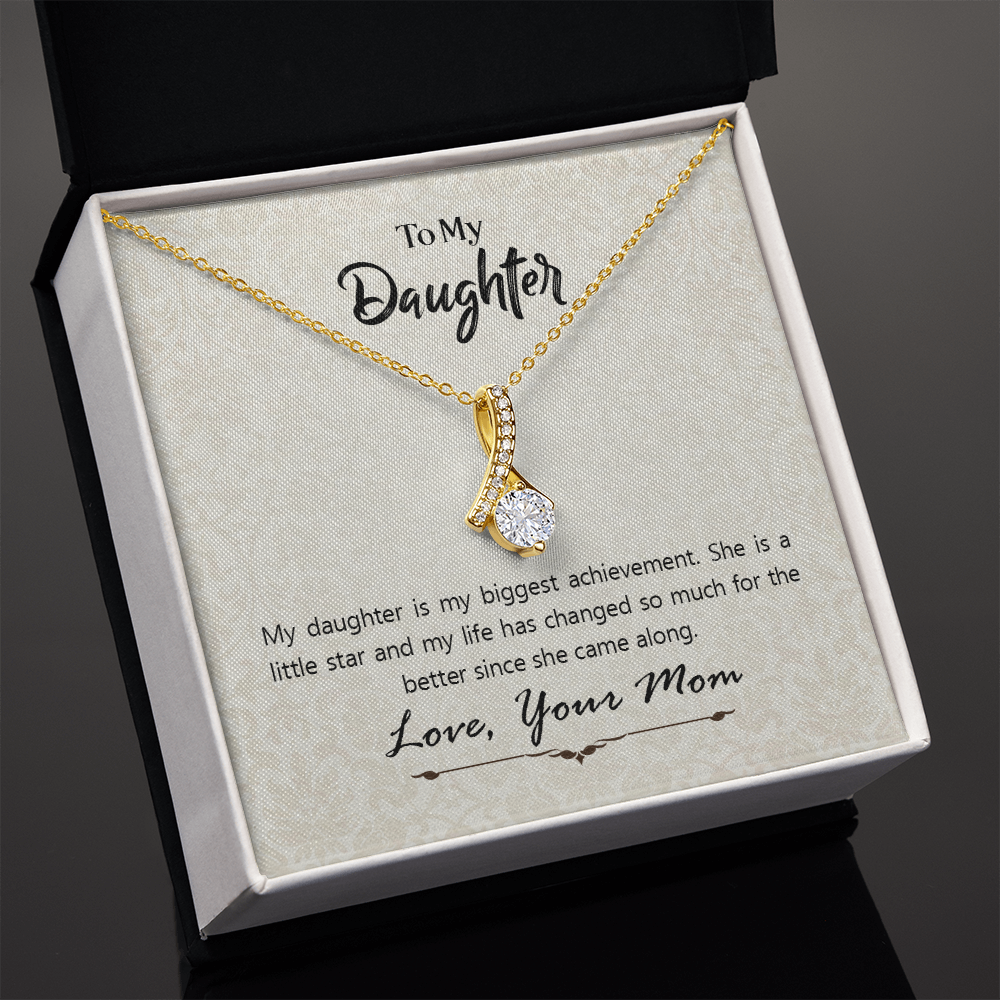 To My Daughter Biggest Achievement From Mom Alluring Ribbon Necklace Message Card-Express Your Love Gifts