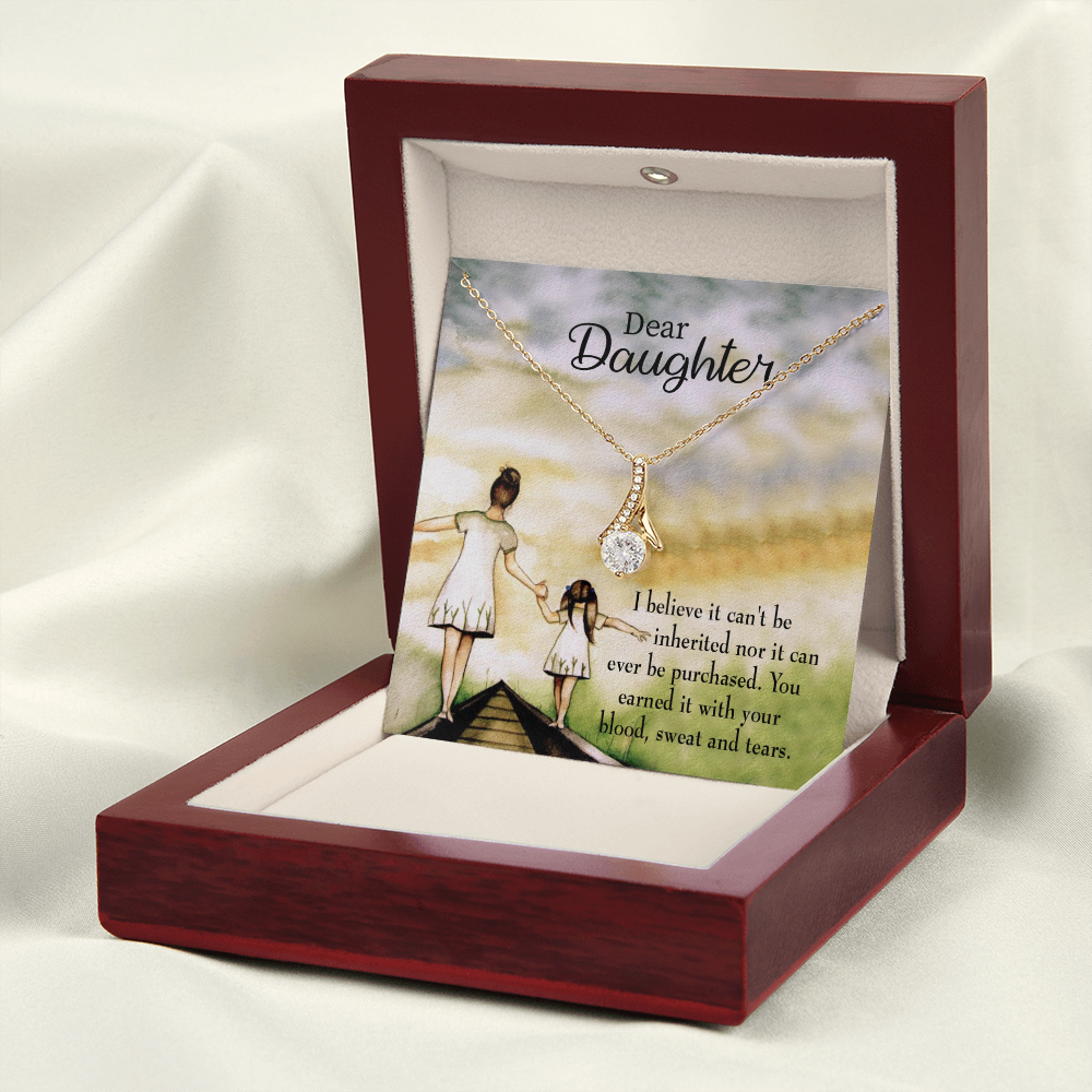 To My Daughter Blood Sweat and Tears From Mom Alluring Ribbon Necklace Message Card-Express Your Love Gifts