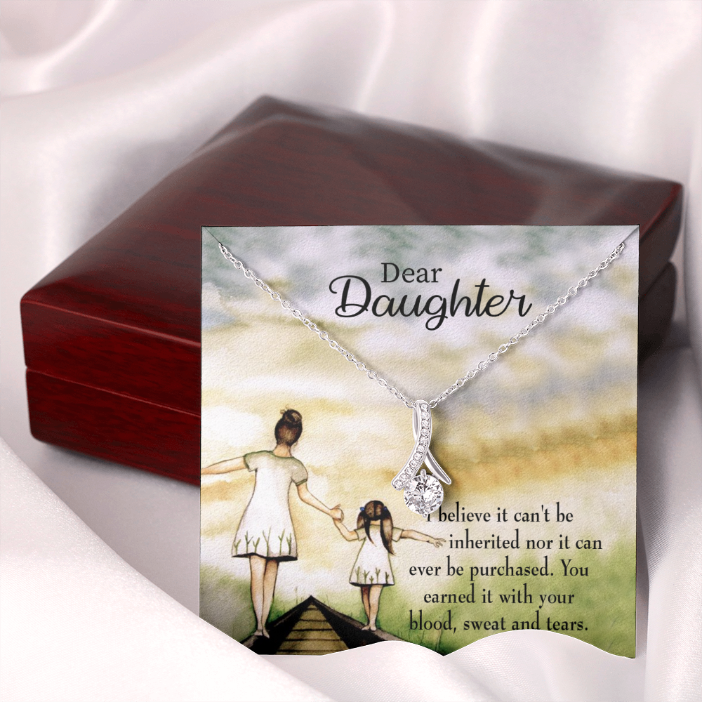 To My Daughter Blood Sweat and Tears From Mom Alluring Ribbon Necklace Message Card-Express Your Love Gifts