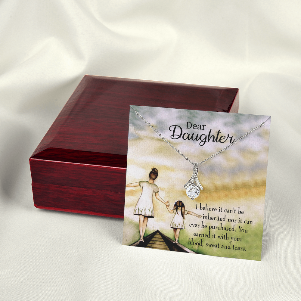 To My Daughter Blood Sweat and Tears From Mom Alluring Ribbon Necklace Message Card-Express Your Love Gifts