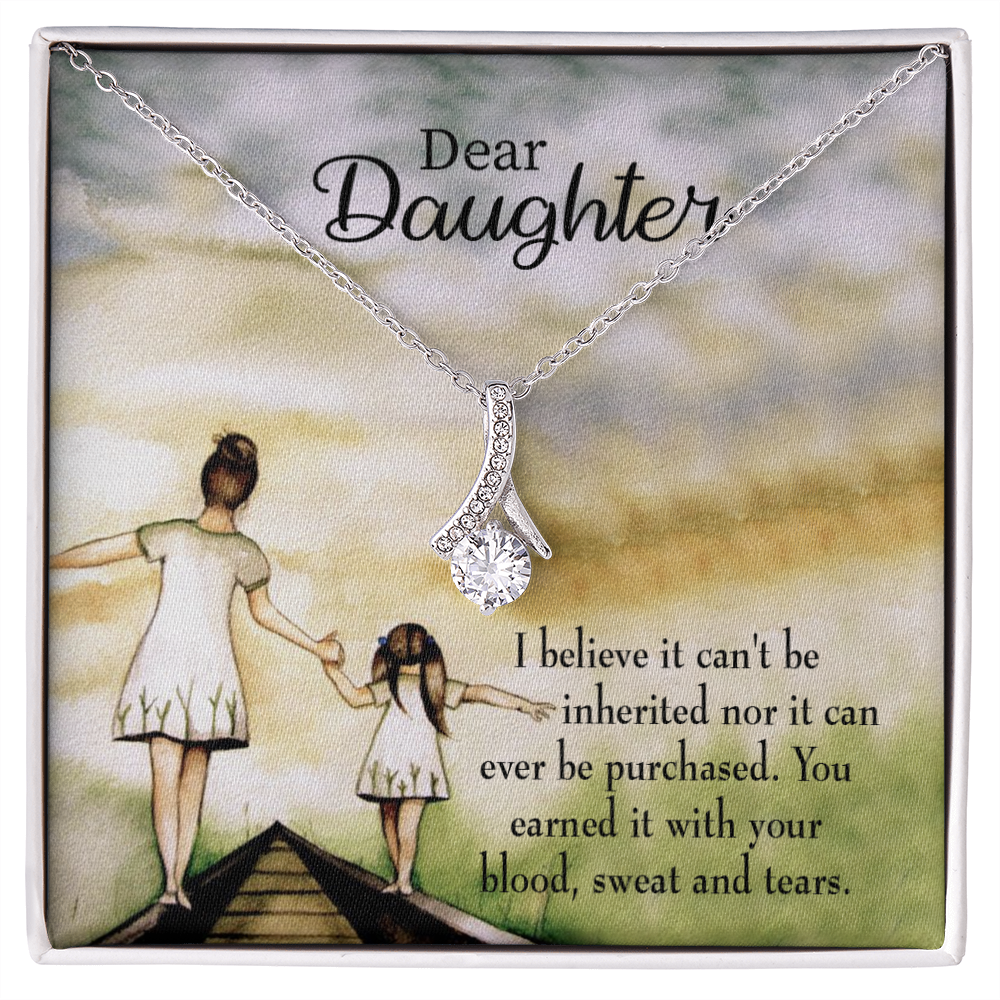 To My Daughter Blood Sweat and Tears From Mom Alluring Ribbon Necklace Message Card-Express Your Love Gifts