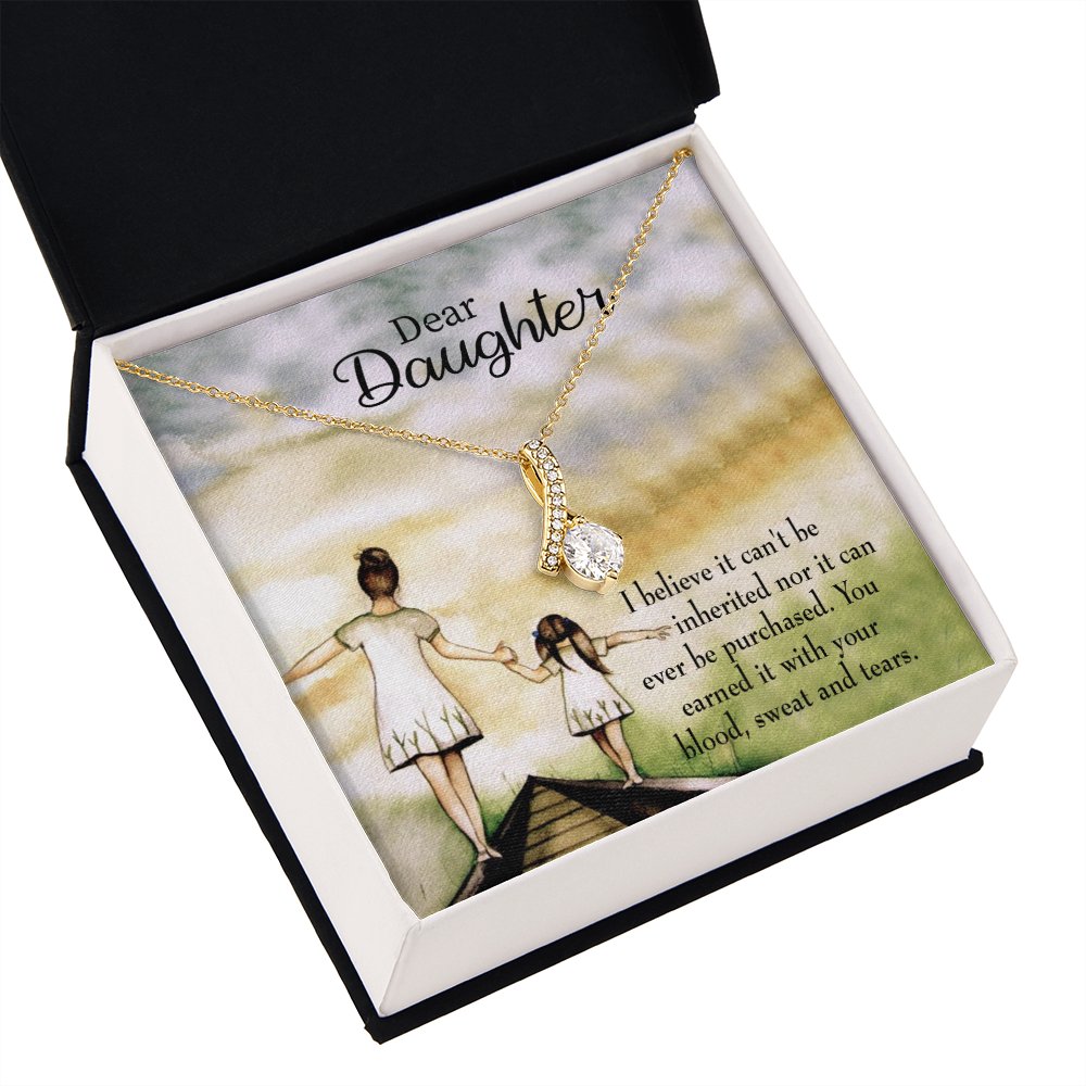 To My Daughter Blood Sweat and Tears From Mom Alluring Ribbon Necklace Message Card-Express Your Love Gifts