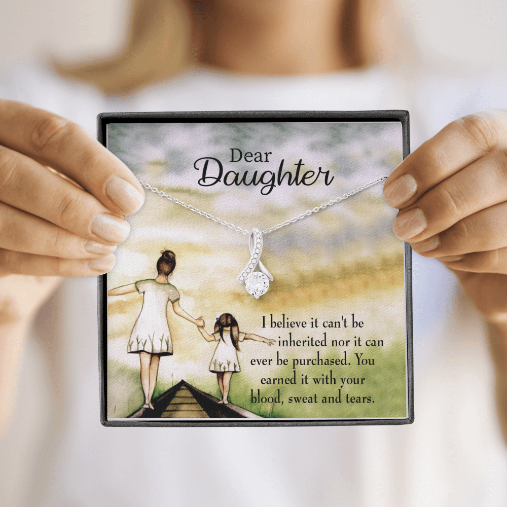 To My Daughter Blood Sweat and Tears From Mom Alluring Ribbon Necklace Message Card-Express Your Love Gifts