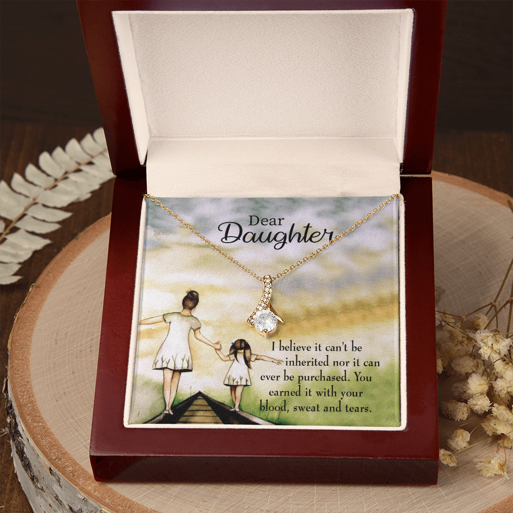 To My Daughter Blood Sweat and Tears From Mom Alluring Ribbon Necklace Message Card-Express Your Love Gifts