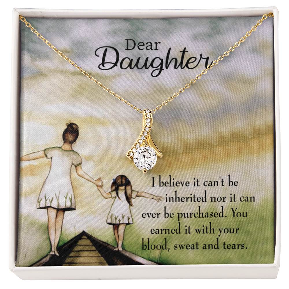 To My Daughter Blood Sweat and Tears From Mom Alluring Ribbon Necklace Message Card-Express Your Love Gifts