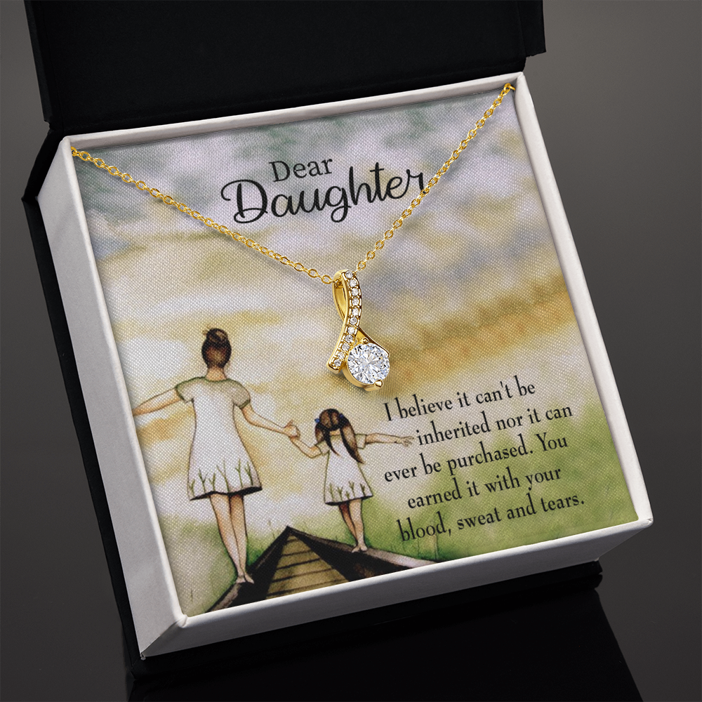 To My Daughter Blood Sweat and Tears From Mom Alluring Ribbon Necklace Message Card-Express Your Love Gifts