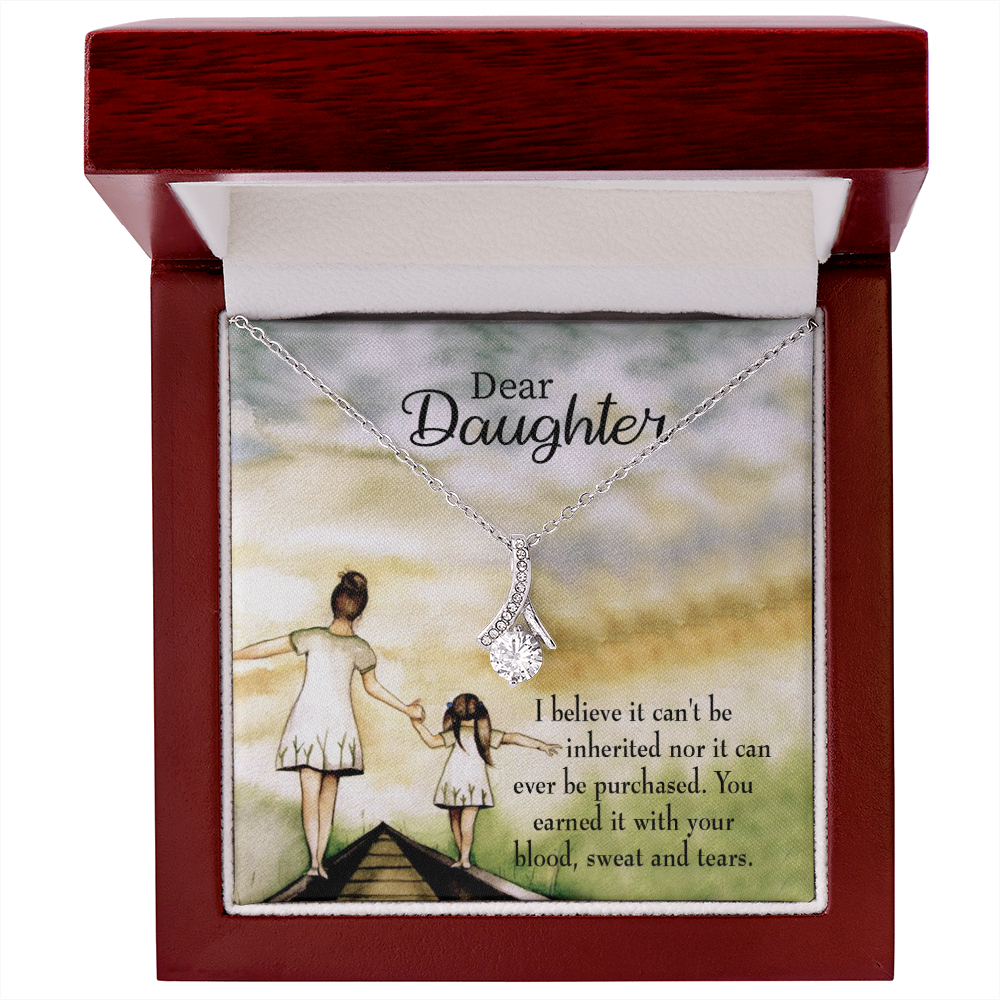 To My Daughter Blood Sweat and Tears From Mom Alluring Ribbon Necklace Message Card-Express Your Love Gifts