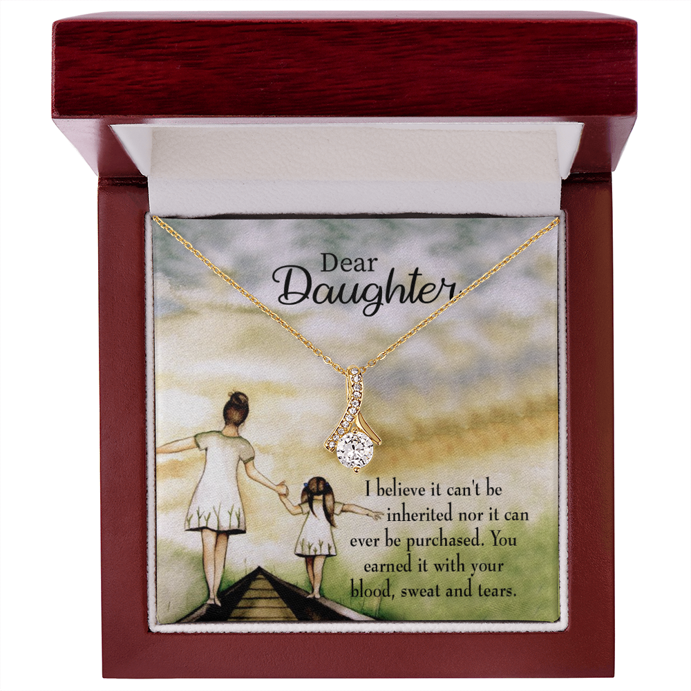 To My Daughter Blood Sweat and Tears From Mom Alluring Ribbon Necklace Message Card-Express Your Love Gifts